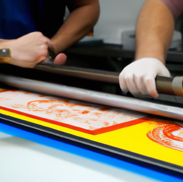 Large format printing press creating vibrant and detailed prints on vinyl, fabric, and metal